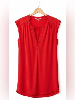Rebecca Taylor Red Silk V Neck Dress Cap Sleeve Size 4 Elegant Y2K Feminine
